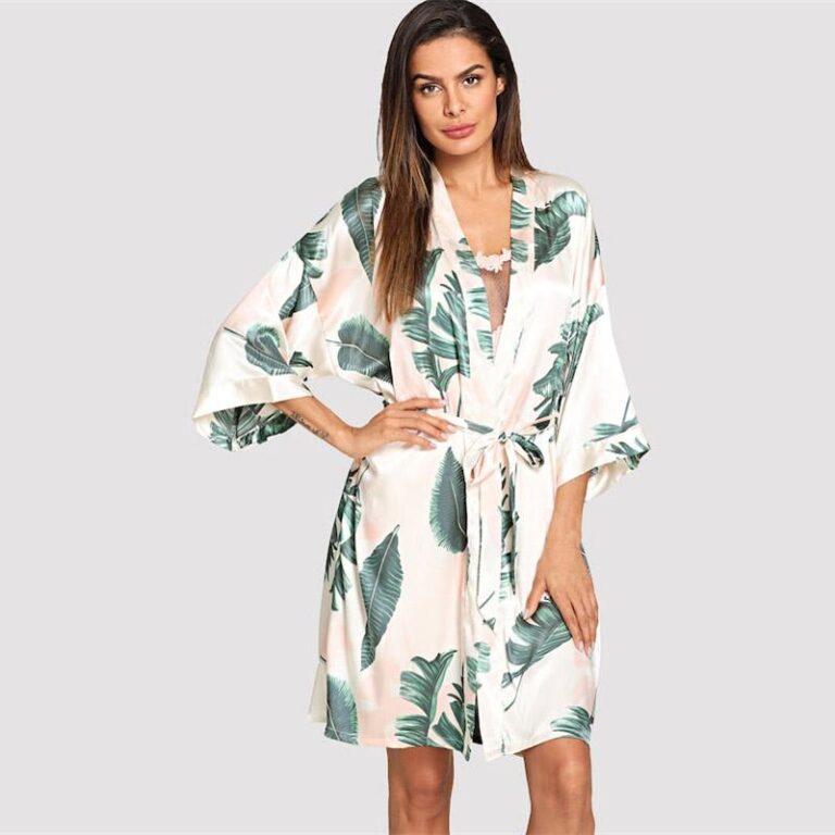 Peignoir Kimono Court Femme - Soie Polyester, Taille Unique, Poches - Pour Spa Ou Maison