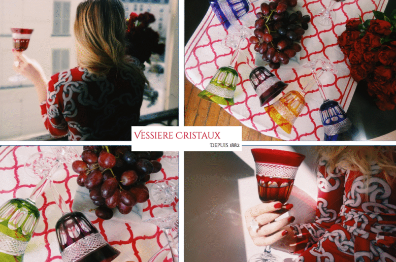 Vessière Cristaux - une table chic et colorée - verres à vin en cristal